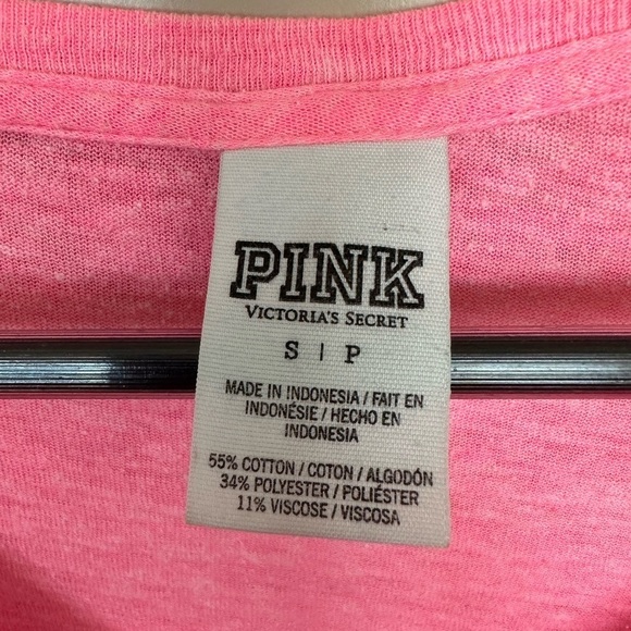 VS PINK Bright Cotton Half Sleeve V Neck Tee with Logo, Size Small - Picture 3 of 4